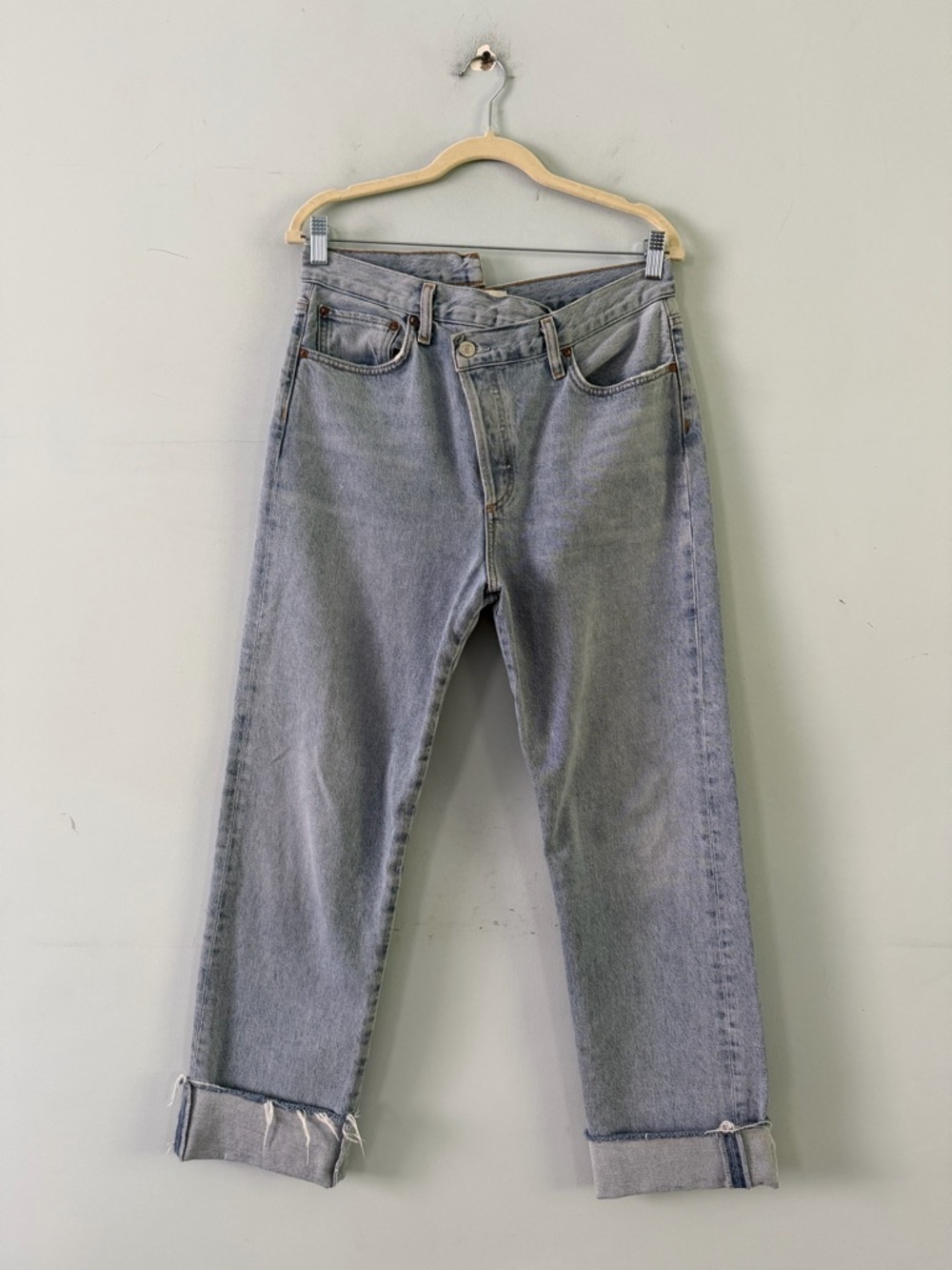 Agolde Criss Cross Straight Leg Dimension Light Wash Organic Cotton Denim Jeans - Picture 3 of 8